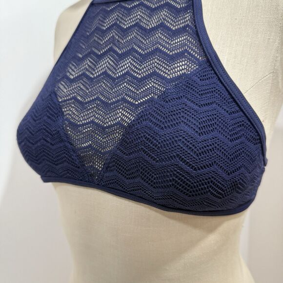 Aerie Cropped Helter Neck Blue Lace Swimsuit Top Size SP Adjustable - Picture 6 of 16